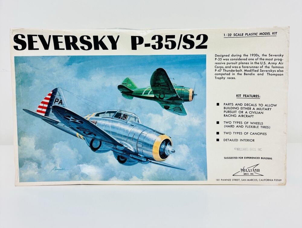 Williams Bros Seversky P-35/S2 1:32 Plastic Model Kit 32-135 New Open Box